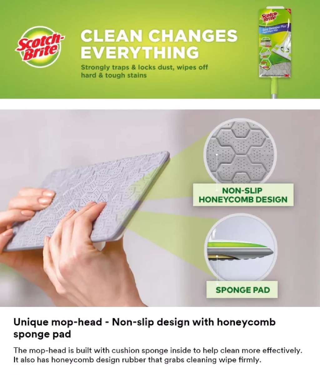 3M™ Scotch-Brite™ Easy Sweeper Plus Paper Wiper Mop, Refill available ...