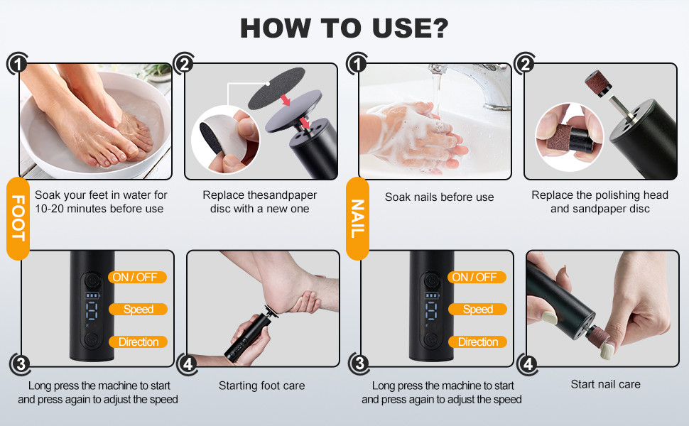 Electric Foot Callus Remover, Adjustable Speed Rechargeable Foot Sander ...
