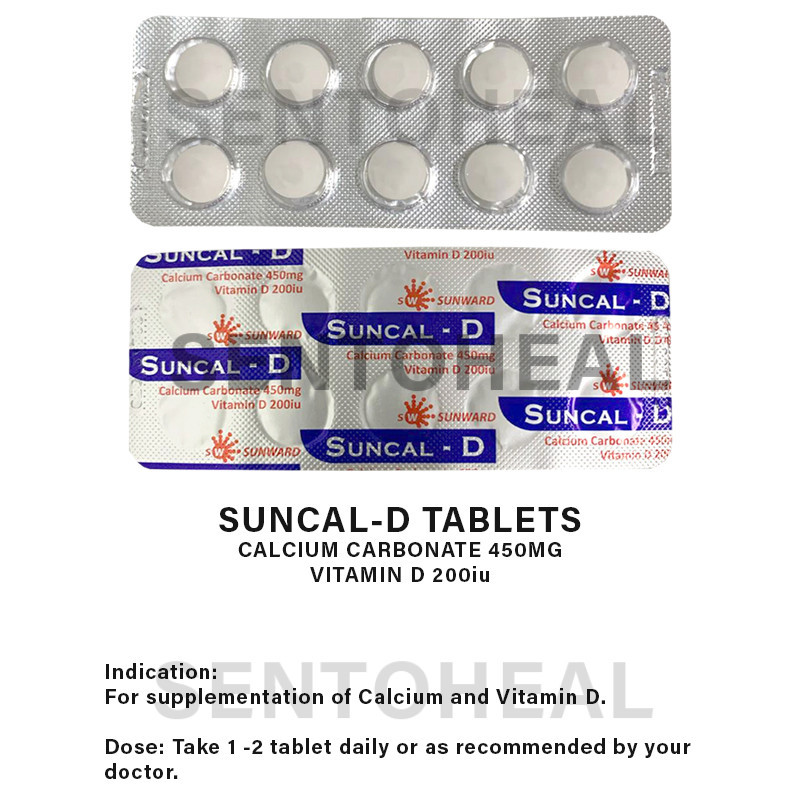 Suncal-D (Calcium carbonate 450mg/Vitamin D 200IU) Tablet 100s/ 300s ...