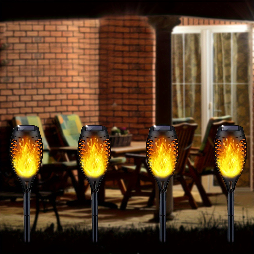 4 / 8pcs LED Solar Torch Light, with Stylish Flickering Flame Outdoor ...