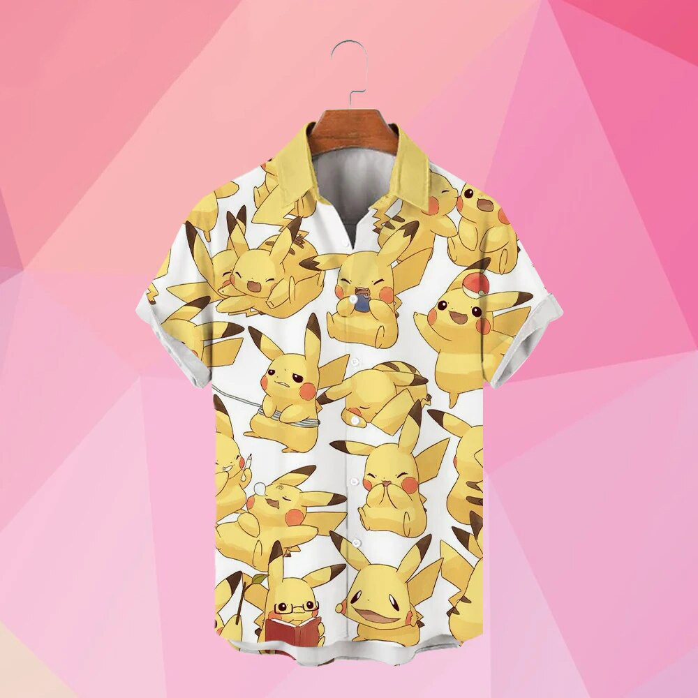 Summer Pokemon Pikachu 3D Print Shirts Anime Streetwear Men Hawaiian ...