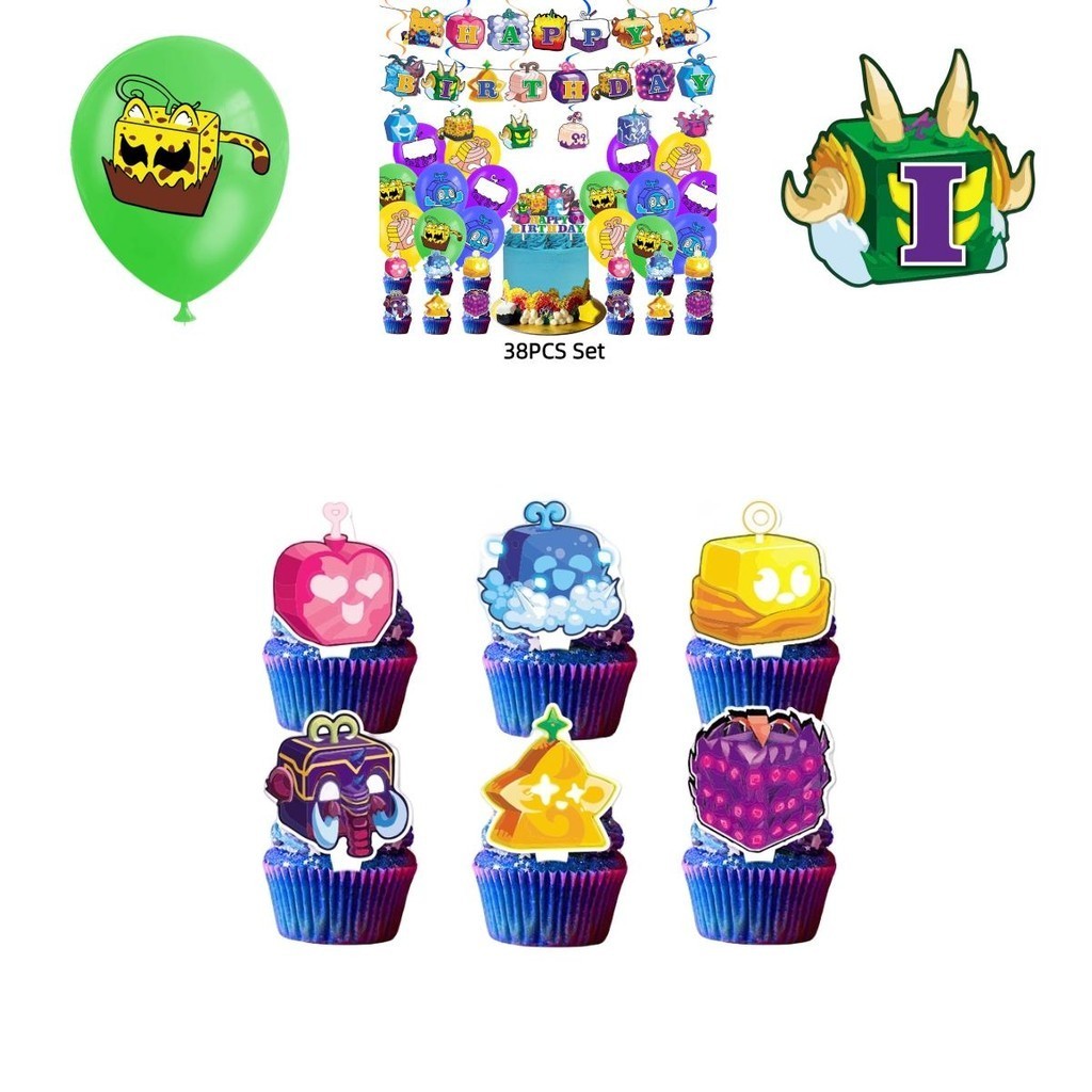 Blox Cartoon Fruits Theme Birthday Party Decorations Set Flags Balloons ...