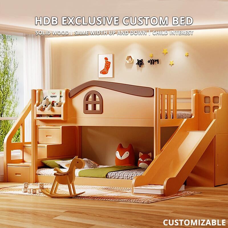 Solid Wood HDB Save Space Customizable Bunk Bed Multifunction Half ...