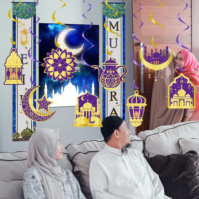 EID Mubarak Decoration Banner Hari Raya Star Moon Wall Hanging Ramadan ...