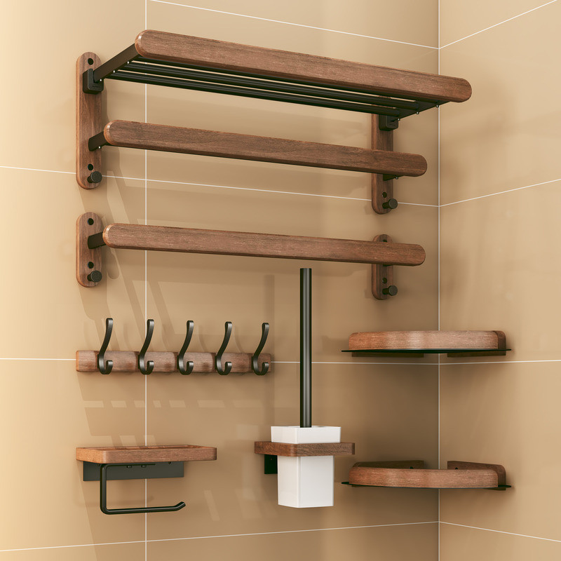 Solid Wood Storage Bathroom Towel Rack Wall Mounted Luxury Bathroom ...