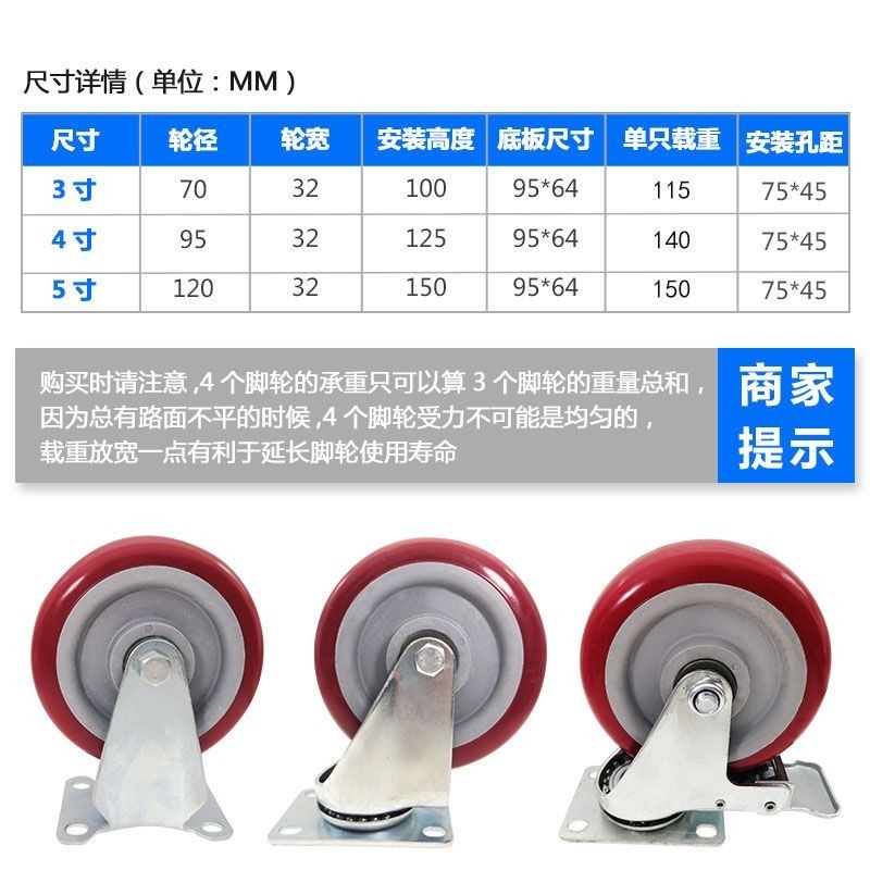 3-Inch/4-Inch/5-Inch/6-Inch Polyurethane Universal Wheel with Brake ...