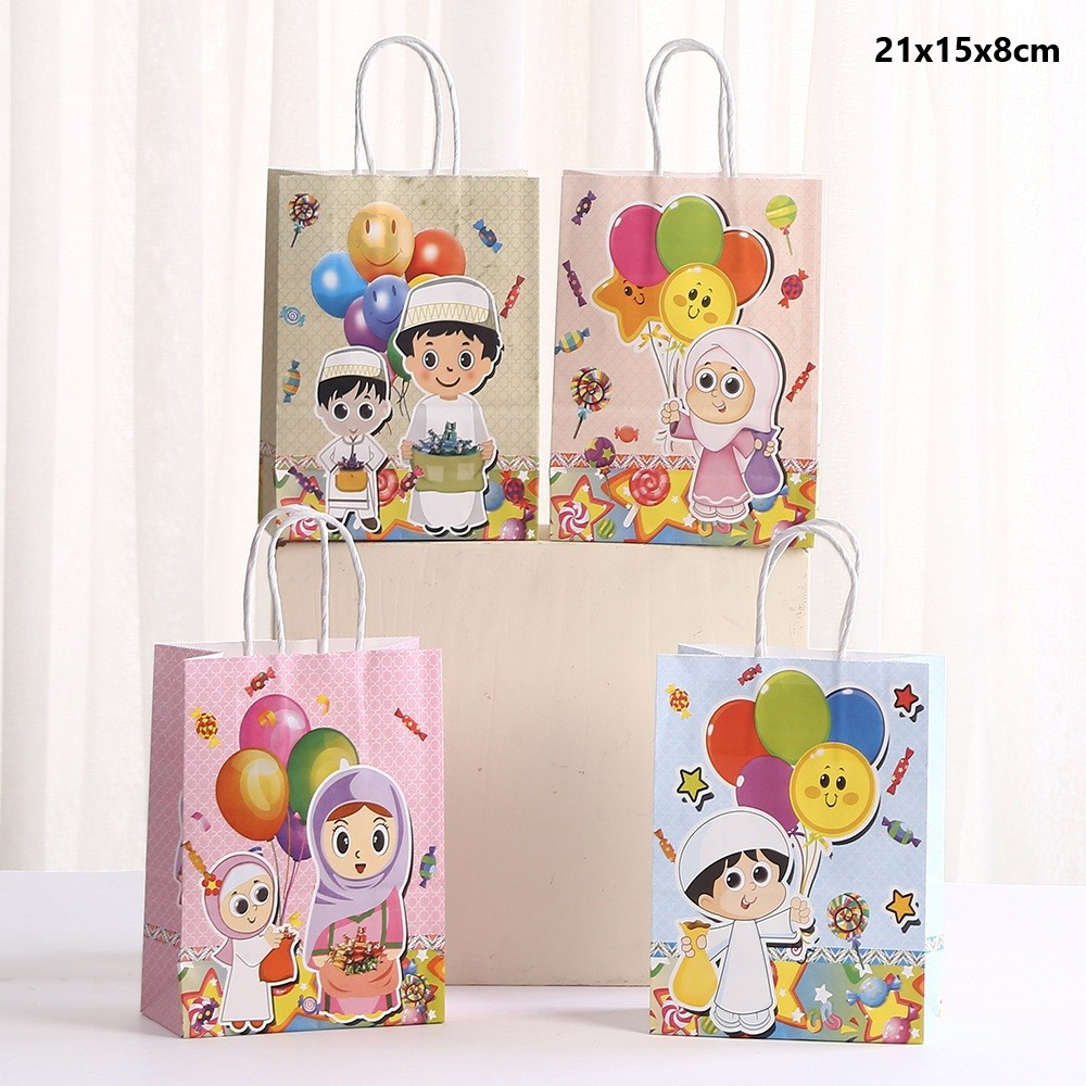 Kraft Paper Bag Gift Bag Colourful Goodie Bag with Handles for Hari ...