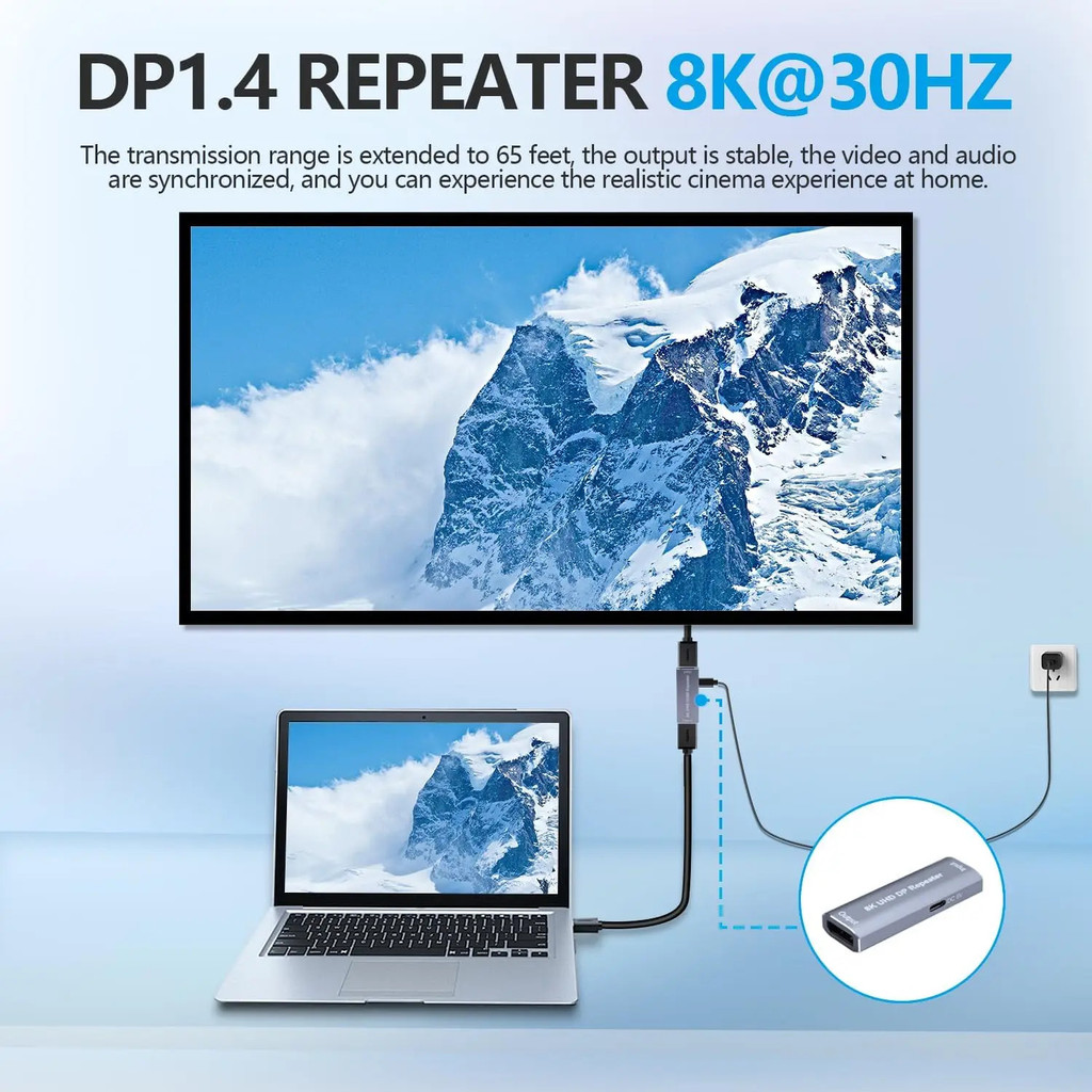 Displayport Extender 8K Active DP 1.4 Repeater DisplayPort Signal ...