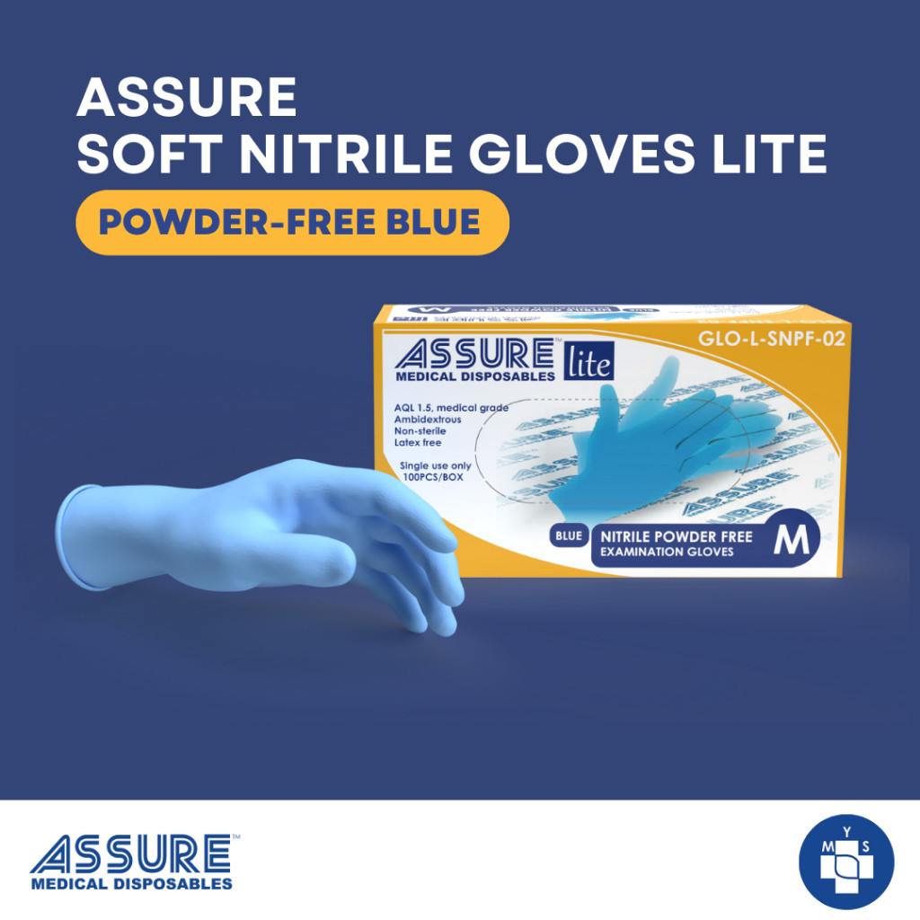 ASSURE Soft Nitrile Gloves Lite Powder-Free Blue 100 Pce/Box | Shopee ...