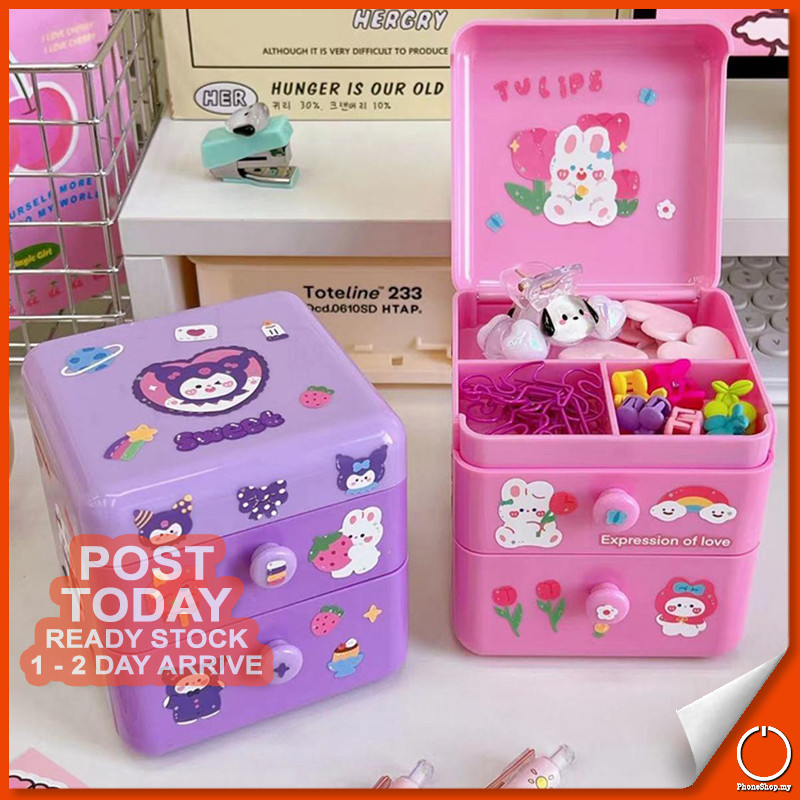 SPACE EFFICIENCY Dual Layer Drawer Mini Storage Box Stationery Makeup ...