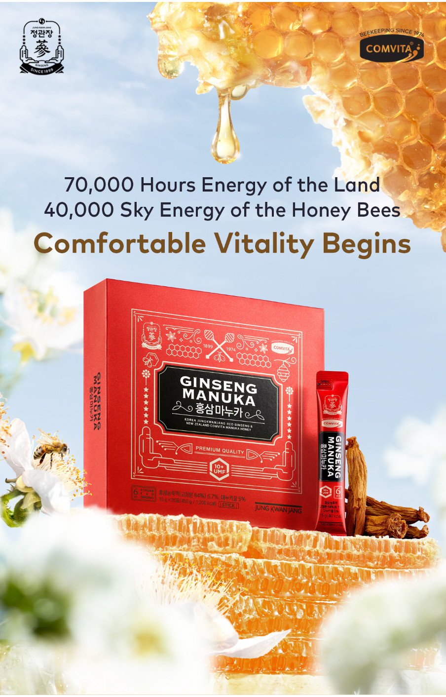 Manuka Ginseng【21袋】 Comvita x JKJ Red Ginseng Manuka Honey (15g x 30 sachets
