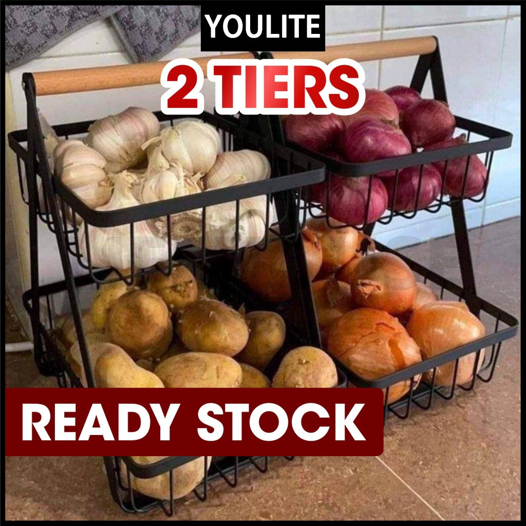 2 Tier Onion Rack Fruit Basket Rak Bawang Bertingkat Vegetable Storage ...