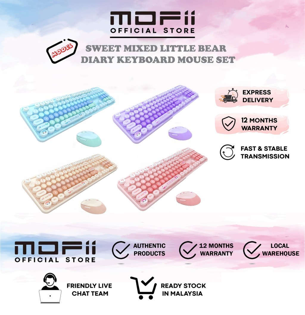 MOFII Sweet Mixed Little Bear Diary Wireless Keyboard Set PC Laptop ...