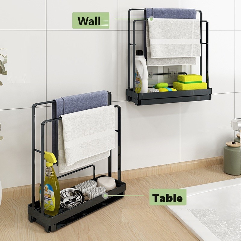Kitchen Dishcloth Holder Towel Rag Hanger Sink Sponge Brush Drain Rack ...