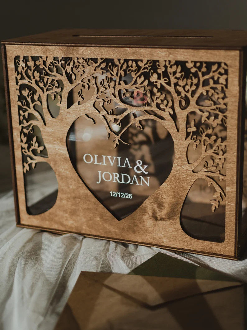 [Customized] Wedding Card Box, Family Tree Card Box with Slot for ...