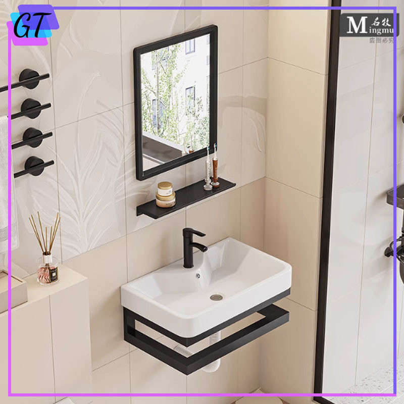 Bathroom Mirror Wash Basin Combination Wall Mounted Ceramic