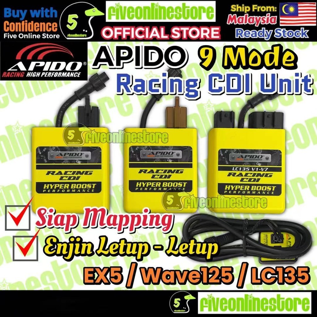 APIDO Racing CDI 9 Mode PNP LC135 V1-V7 EX5 WAVE125 W125s Hyper Boost ...