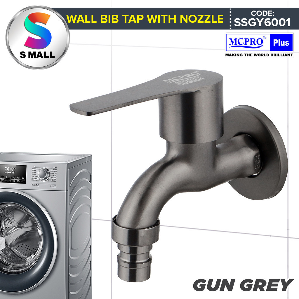 MCPRO Stainless Steel SUS304 Bathroom Faucet GUN GREY Wall Bib Tap With ...
