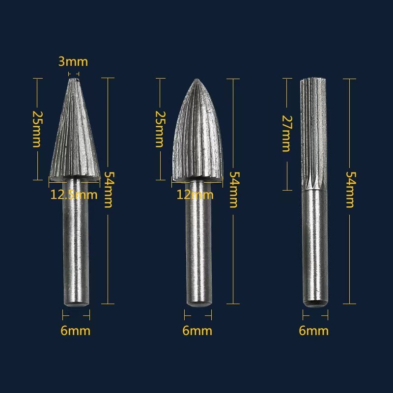 Set of 6 hardened high speed steel rotary files Rotary engraving rotary