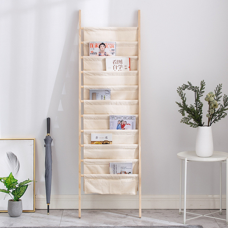 DAXINSI Solid Wood Bookshelf, Floor To Wall Shelf, Newspaper Rack ...