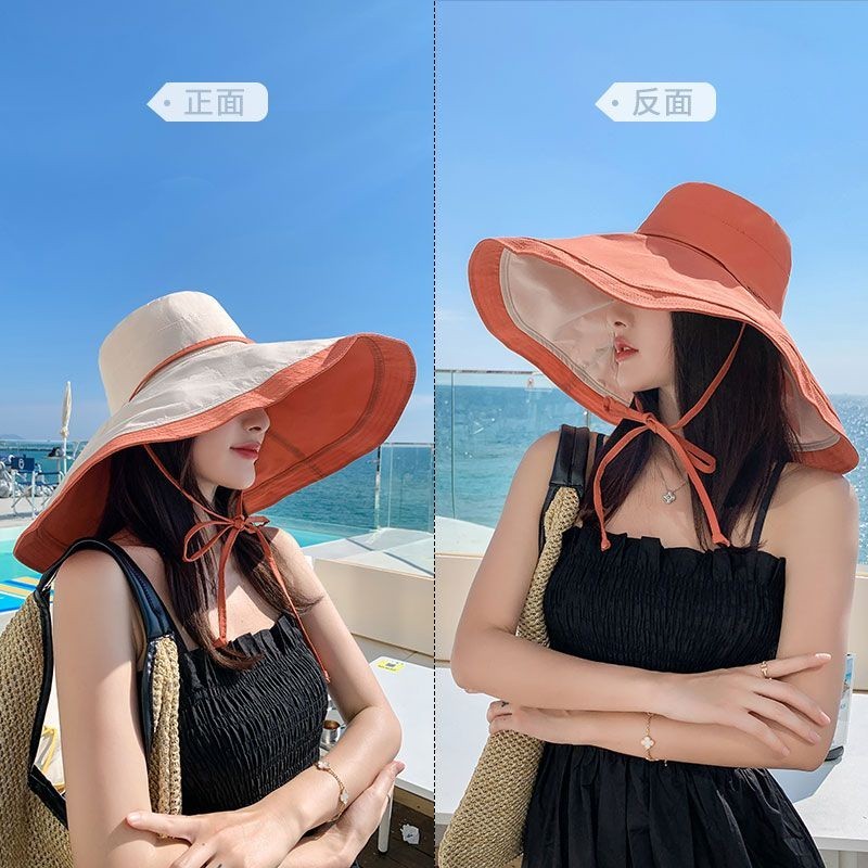18CM Oversized Brim Double-Sided Use Bucket Hat Female Outdoor Sunshade ...