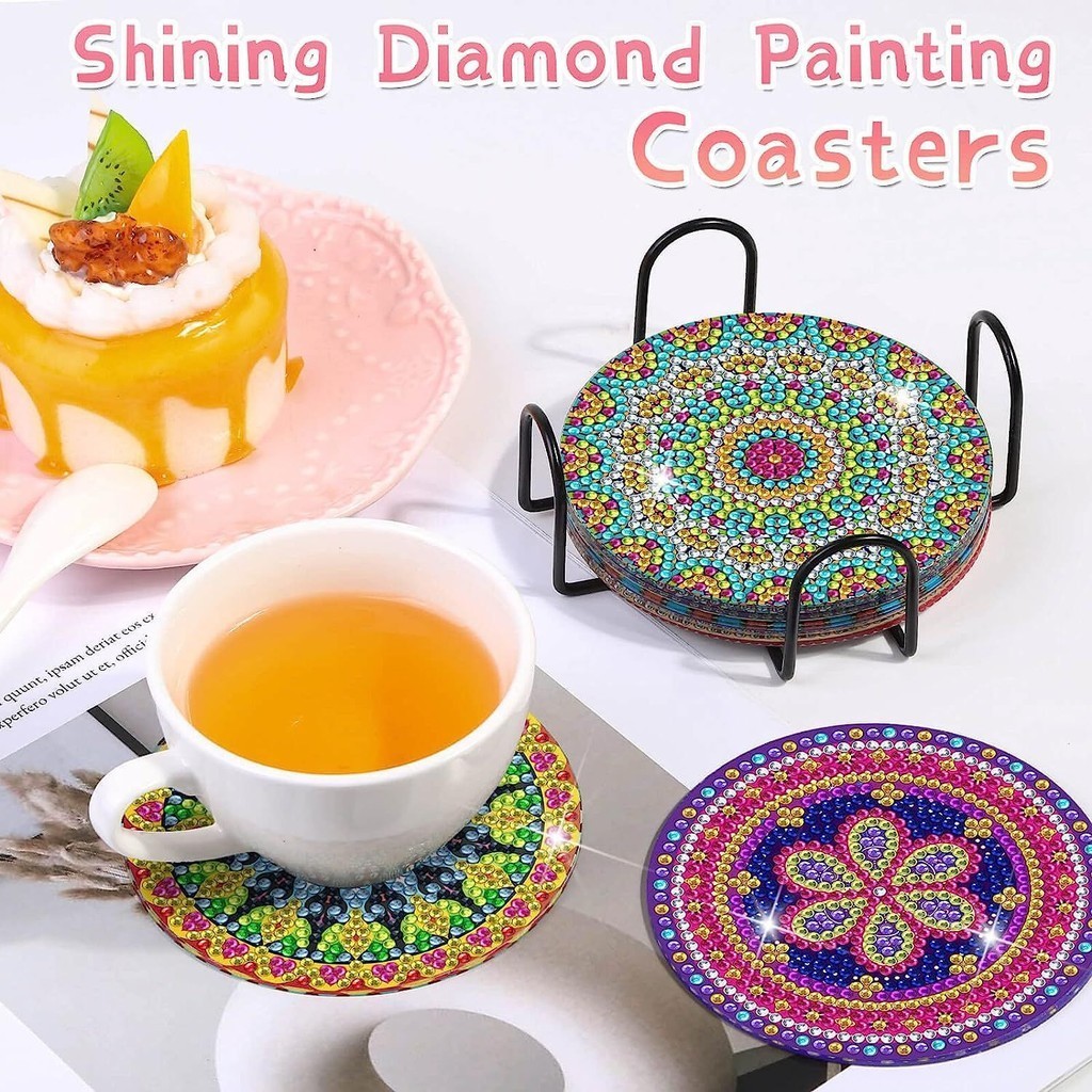 8 Piece Set DIY Diamond Painting Coaster with Cup Holder Mandala ...