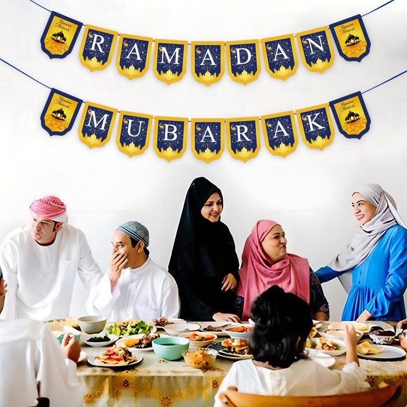 Hari Raya Flag Pulling Middle Eastern Moon Lent Stars Moon Banner Party ...
