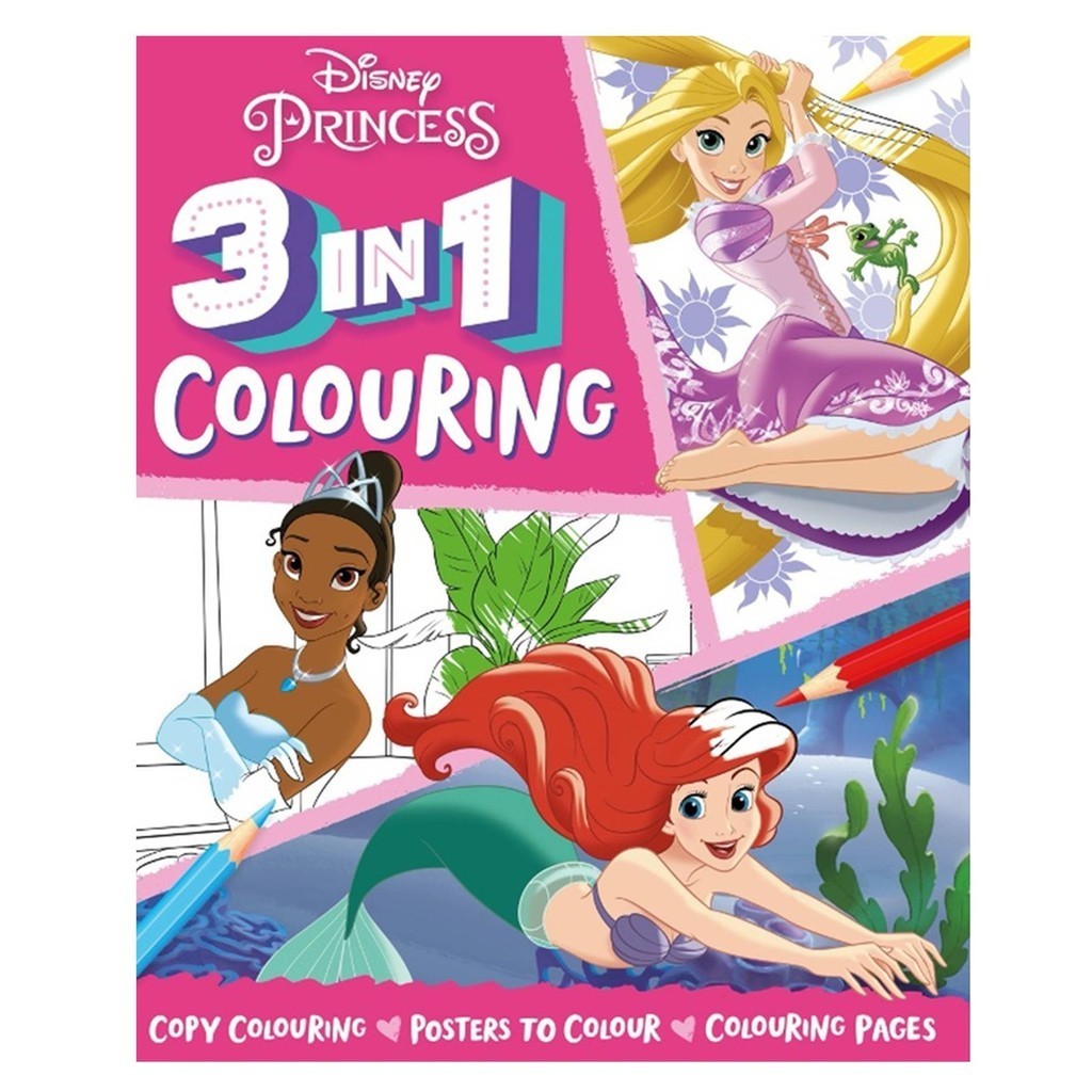 Disney Princess 3 In 1 Colouring Book With Copy Coloring & Posters For ...