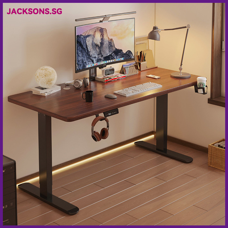 Adjustable Table New Solid Wood Electric Lift Desk Home Smart Walnut ...