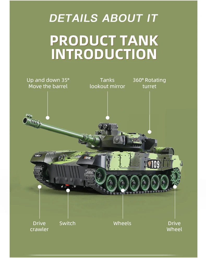 33cm RC Tank 2.4Ghz 7-Channel Remote Control Tank Model Toys Military ...