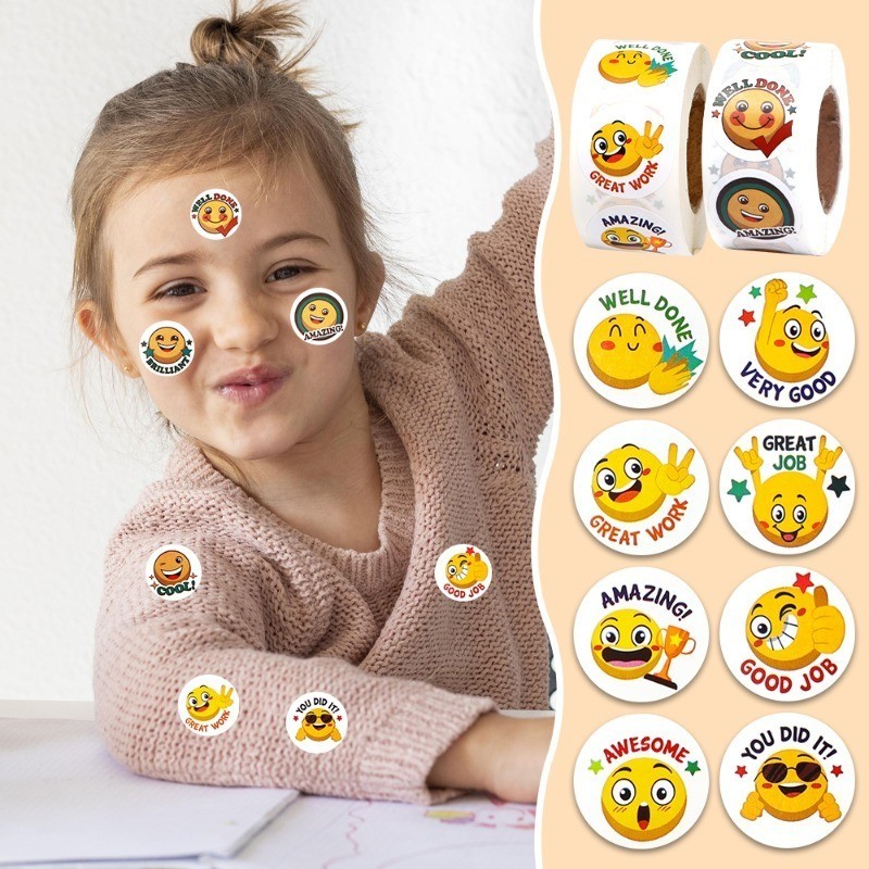 1000Pcs Cartoon Yellow Face Emojis Stickers - School Teacher Reward ...
