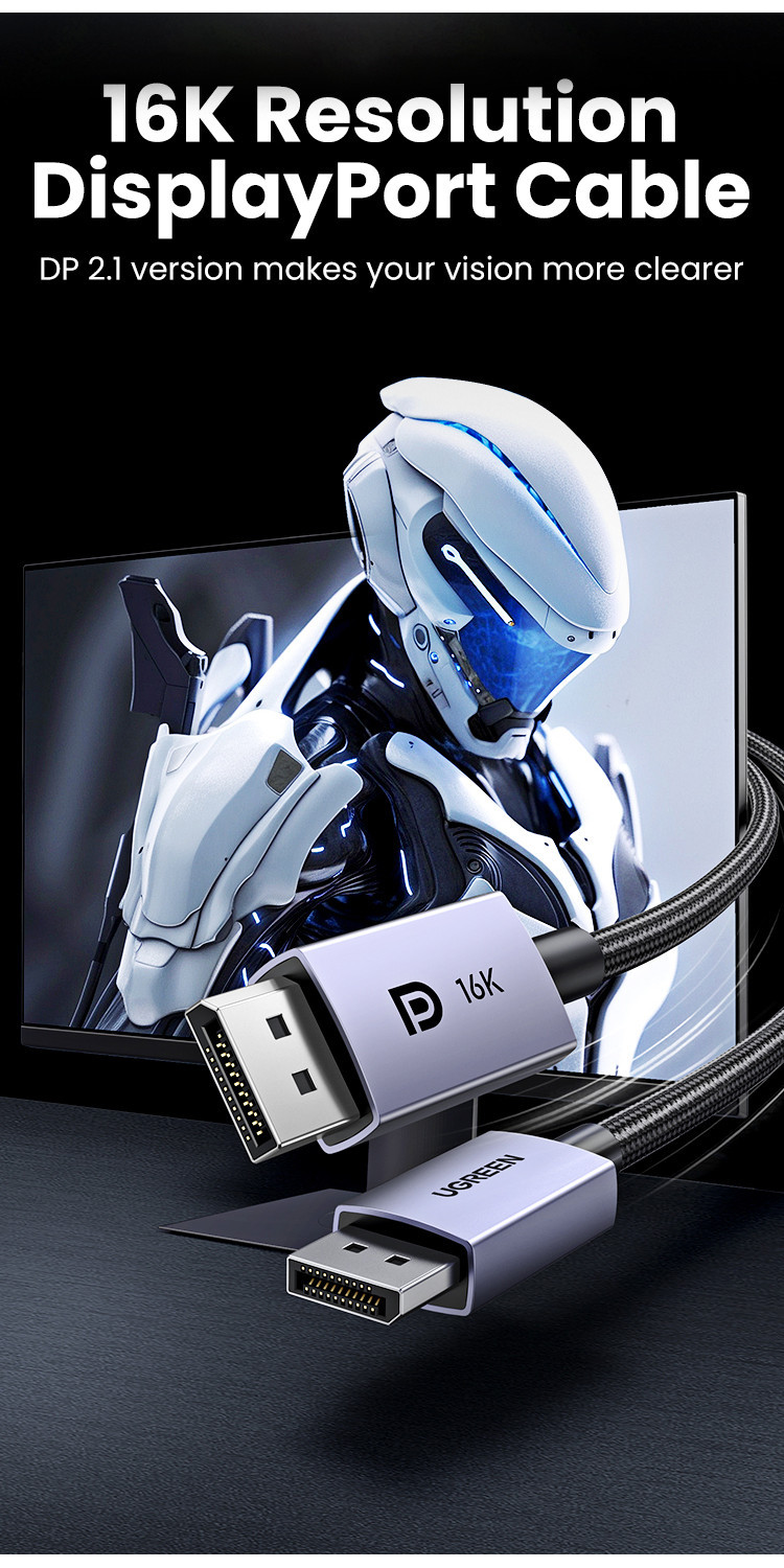 UGREEN DisplayPort 2.1 Cable 16K30Hz 10K60Hz High Speed 80Gbps ...