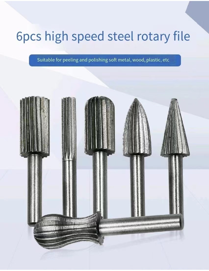 Set of 6 hardened high speed steel rotary files Rotary engraving rotary