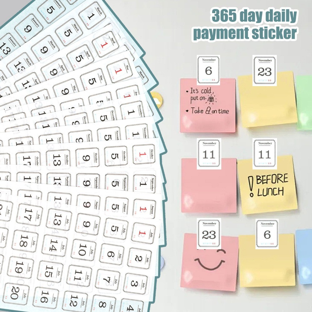 Student Study Work Time Management Adhesive Calendar Sticker - 365 Day ...
