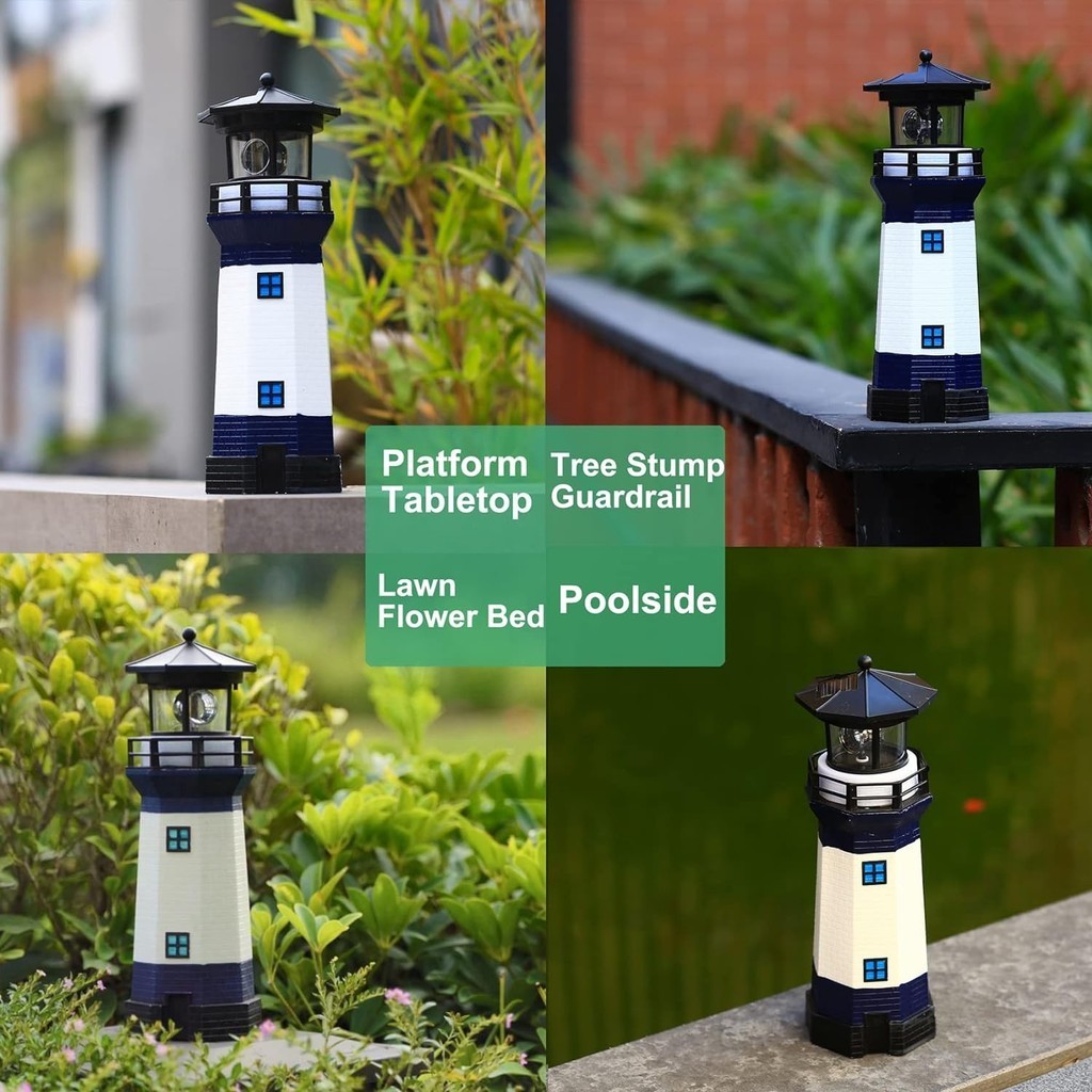 Solar Lights Lighthouse with Rotating Beacon LED Lights Resin Solar ...