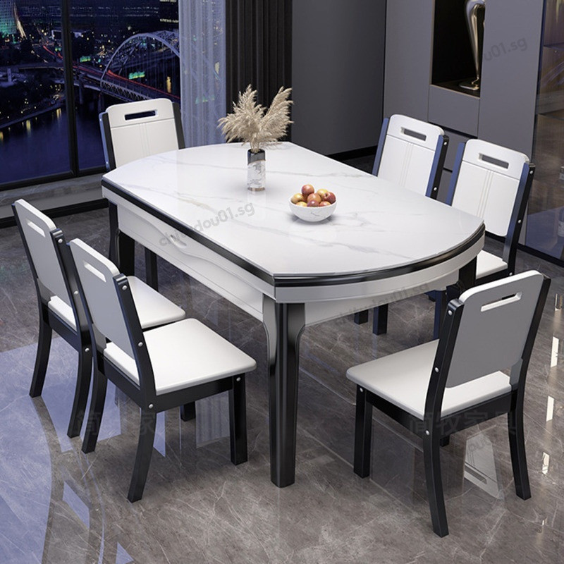 Dining Table Solid Wood Rock Board Dining Table Round Adjustable Table ...