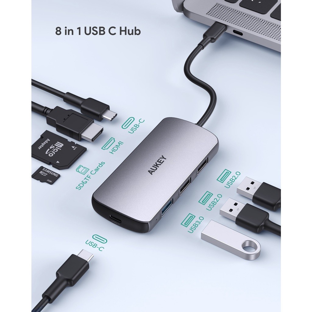 AUKEY CB-C85 USB C Hub 8-Port w 4K HDMI, USB 3.0, USB2.0, 100W PD ...