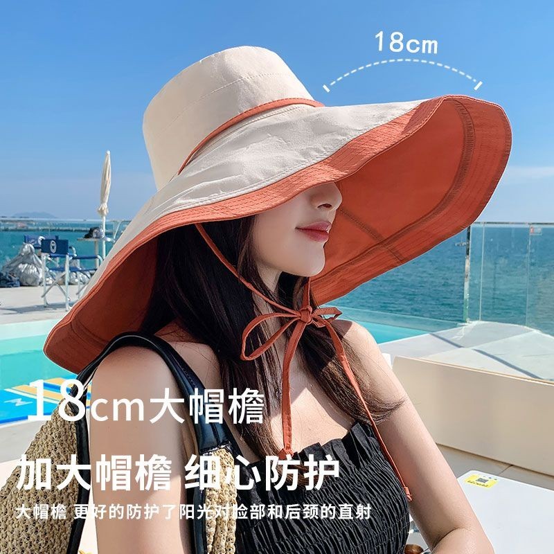 18CM Oversized Brim Double-Sided Use Bucket Hat Female Outdoor Sunshade ...