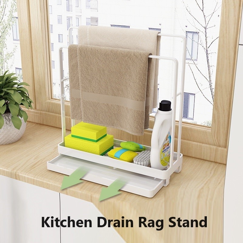 Kitchen Dishcloth Holder Towel Rag Hanger Sink Sponge Brush Drain Rack ...