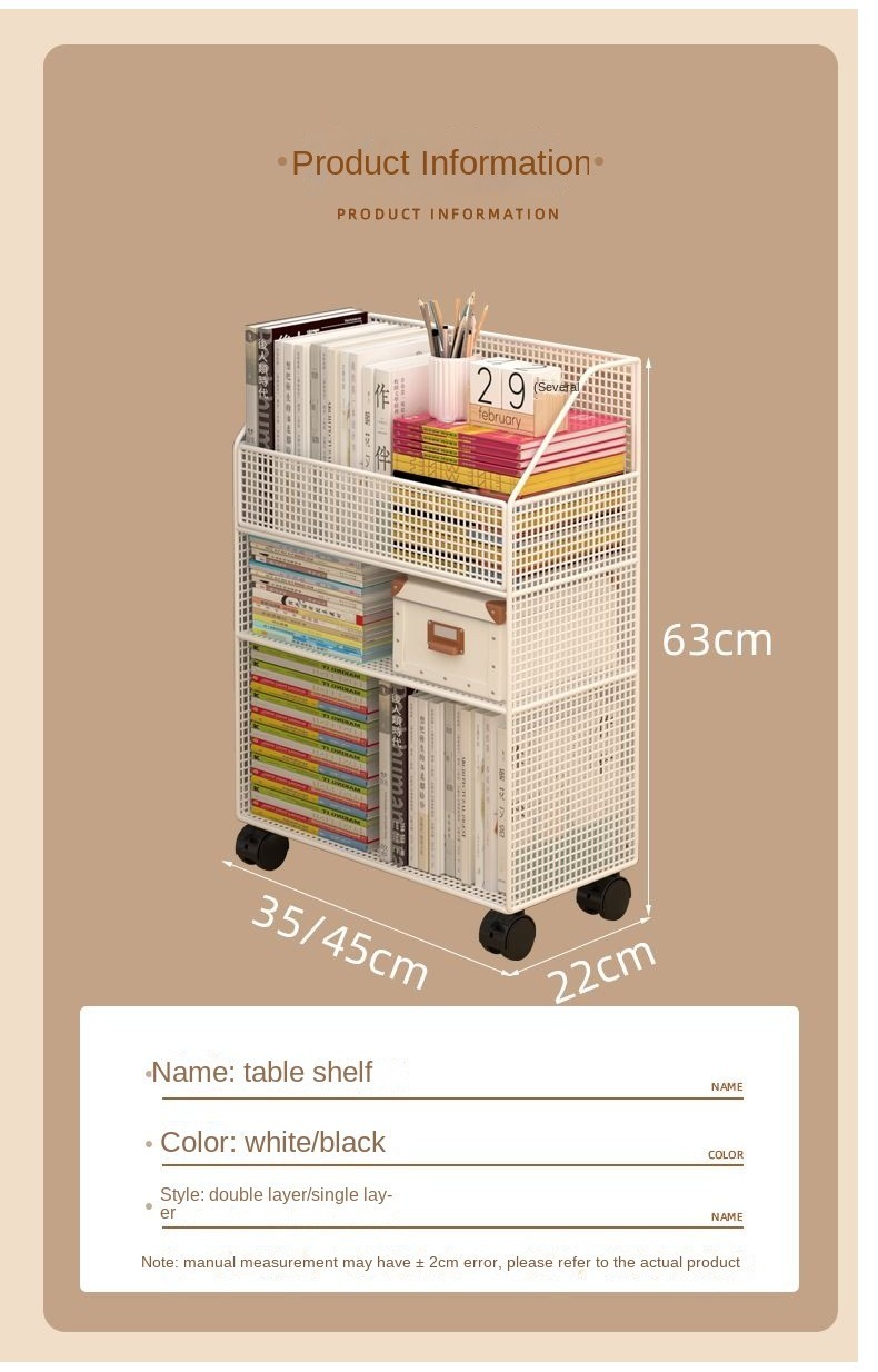 Shelves under the table movable small bookshelves deskside storage ...