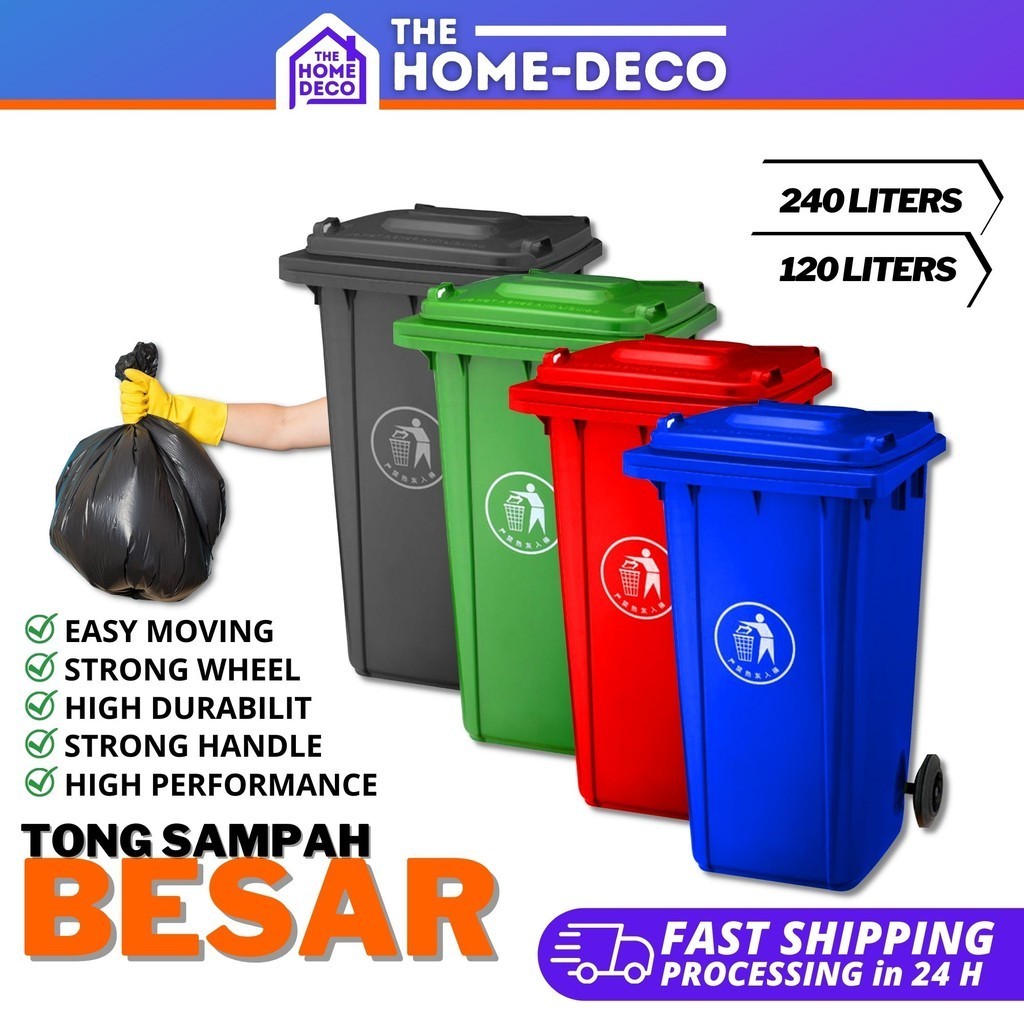 Tong Sampah Besar Bertutup 240L | 120L Indoor & Outdoor Heavy Duty ...