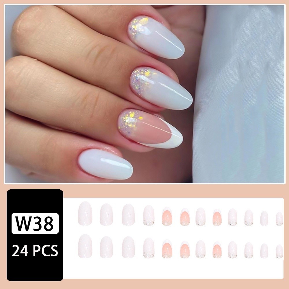 YKHMYB 24 pieces per box of fake nails simple round head pure want nail ...