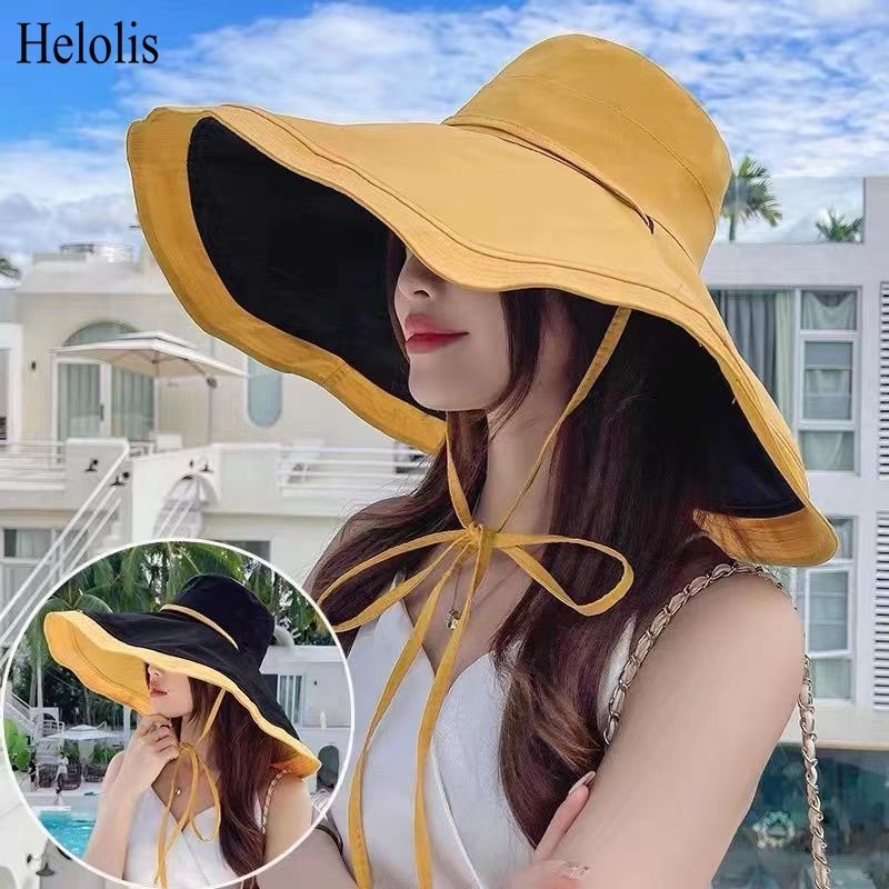 18CM Oversized Brim Double-Sided Use Bucket Hat Female Outdoor Sunshade ...