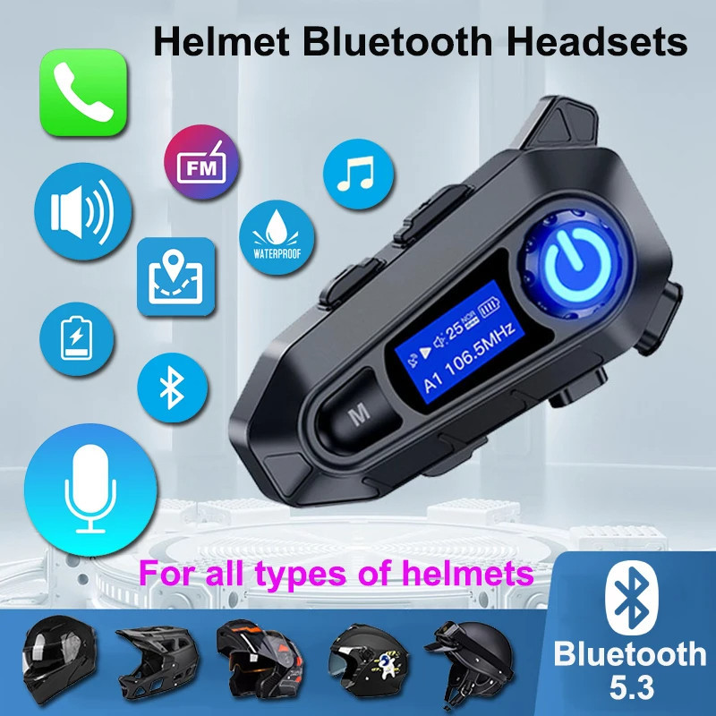2024NEW Motorcycle Helmet Wireless Bluetooth Headset Motos Riders LCD Display Hands free Call Music Earphone IP67 Waterproof Shopee Singapore