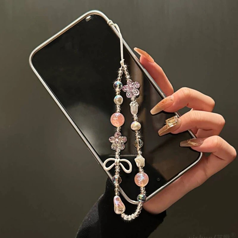 Y2K Butterfly Clear Bead Phone Strap Charm Chain Knot Cellphone Lanyard ...