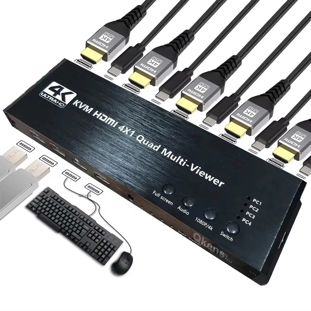 4K HDMI KVM 4x1 Quad Multi Viewer 4 in 1 Out 4 Channel Screen Video ...