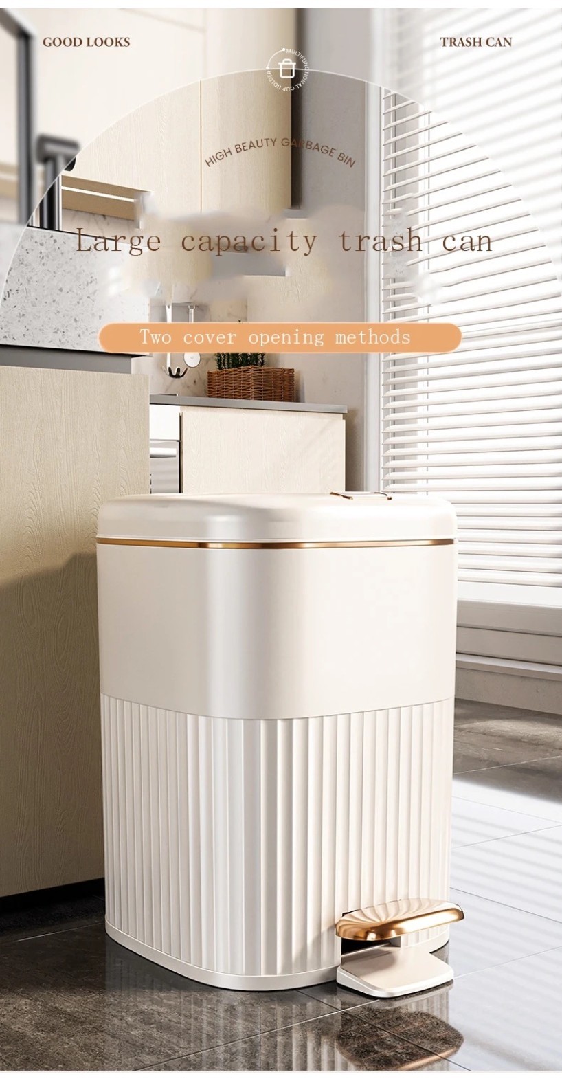 Picture of 8/10/15L Light Luxury Trash Can with Pedal Lid Large-Capacity Double ...