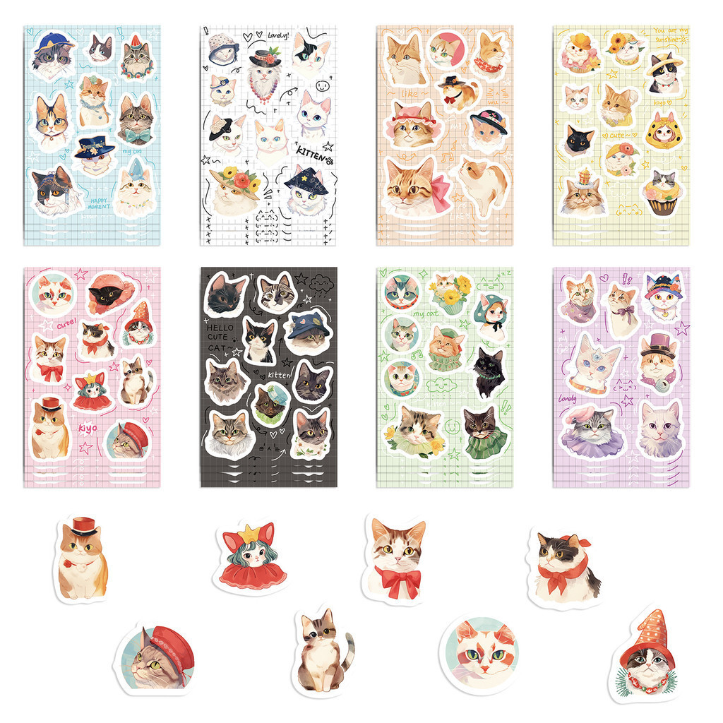 8Sheets Original Cute Cats Emoticons Waterproof Stickers for Helmet ...