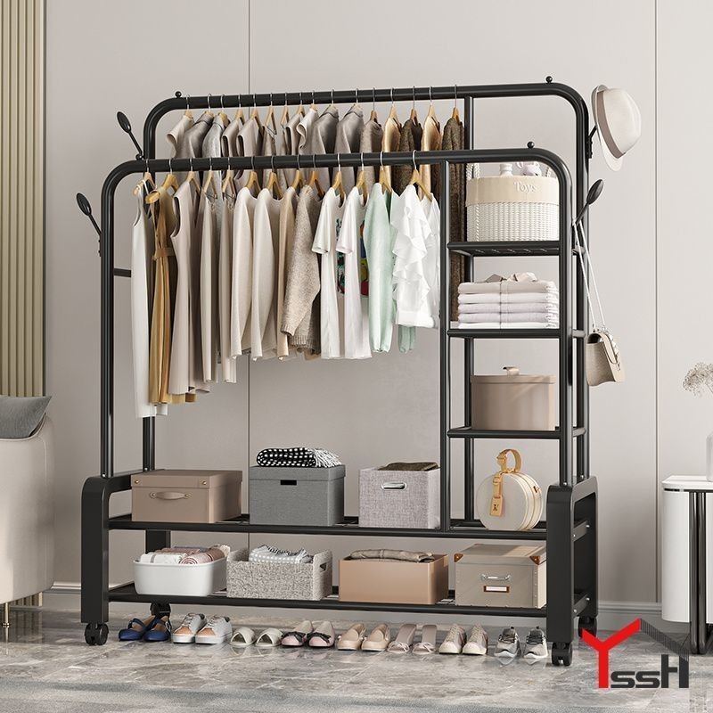 YSSH Double Pole Clothes Hanger, Floor Standing Clothes Hanger ...