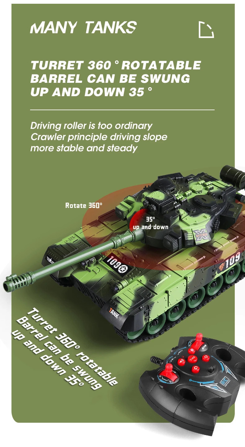 33cm RC Tank 2.4Ghz 7-Channel Remote Control Tank Model Toys Military ...
